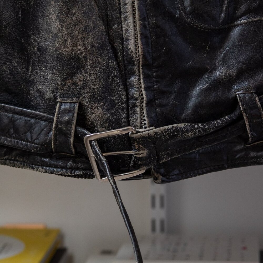 Vintage Black Leather Bomber Jacket with Red Lining - Picture 7 of 11
